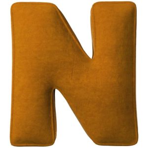 Yellow Tipi Cihlově oranžový sametový polštář písmeno N 40 cm  - Výška40 cm- Šířka 30 cm