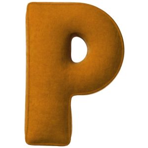 Yellow Tipi Cihlově oranžový sametový polštář písmeno P 40 cm  - Výška40 cm- Šířka 35 cm
