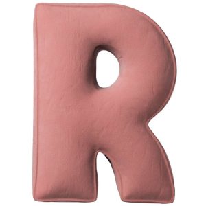 Yellow Tipi Korálově růžový sametový polštář písmeno R 40 cm  - Výška40 cm- Šířka 35 cm
