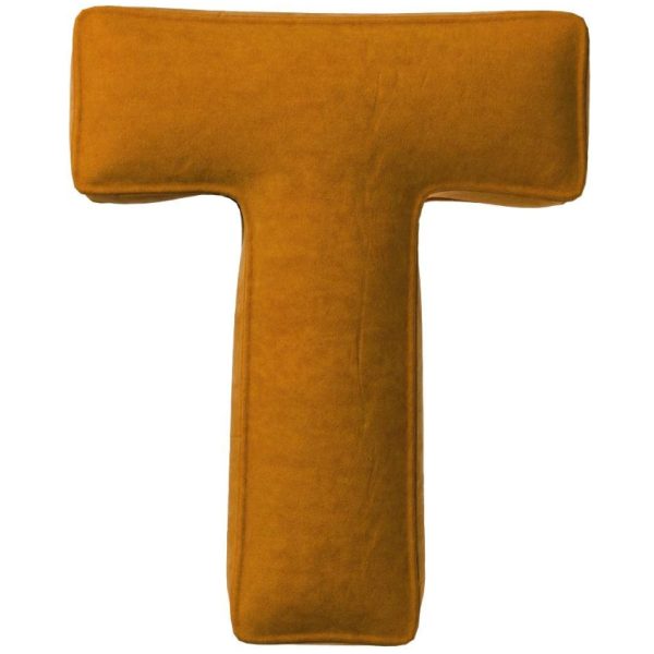 Yellow Tipi Cihlově oranžový sametový polštář písmeno T 40 cm  - Výška40 cm- Šířka 35 cm
