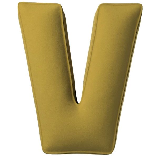 Yellow Tipi Olivově zelený sametový polštář písmeno V 40 cm  - Výška40 cm- Šířka 35 cm