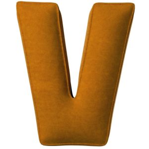 Yellow Tipi Cihlově oranžový sametový polštář písmeno V 40 cm  - Výška40 cm- Šířka 35 cm