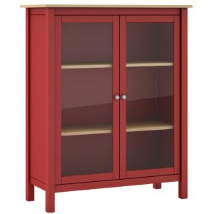 Červená dřevěná vitrína Marckeric Misti 110 x 90 cm  - Výška110 cm- Šířka 90 cm
