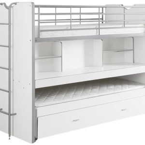 Bílá dvoupatrová postel se stolkem Vipack Bonny 90 x 200 cm  - Výška161 cm- Šířka 221