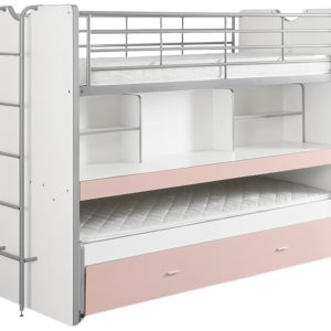 Růžová dvoupatrová postel se stolkem Vipack Bonny 90 x 200 cm  - Výška161 cm- Šířka 221