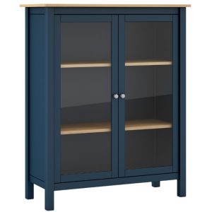 Tmavě modrá dřevěná vitrína Marckeric Misti 110 x 90 cm  - Výška110 cm- Šířka 90 cm