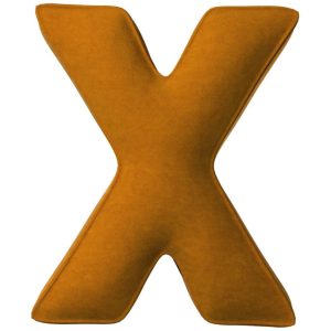 Yellow Tipi Cihlově oranžový sametový polštář písmeno X 40 cm  - Výška40 cm- Šířka 35 cm