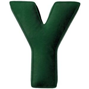 Yellow Tipi Tmavě zelený sametový polštář písmeno Y 40 cm  - Výška40 cm- Šířka 35 cm