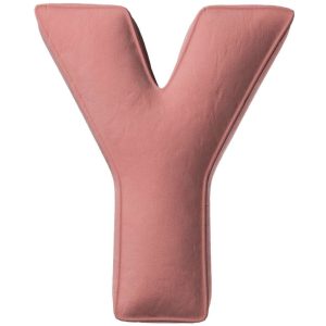 Yellow Tipi Korálově růžový sametový polštář písmeno Y 40 cm  - Výška40 cm- Šířka 35 cm
