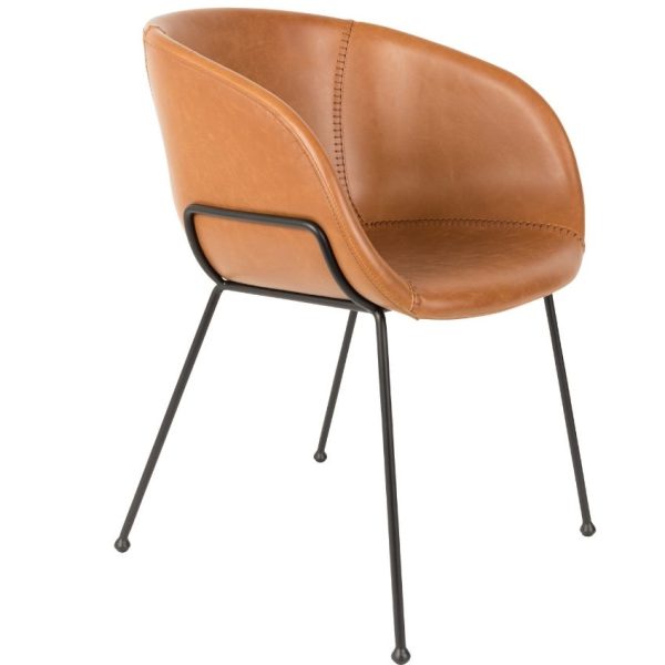 Hnědá koženková jídelní židle ZUIVER FESTON  - Výška77 cm- Šířka 56