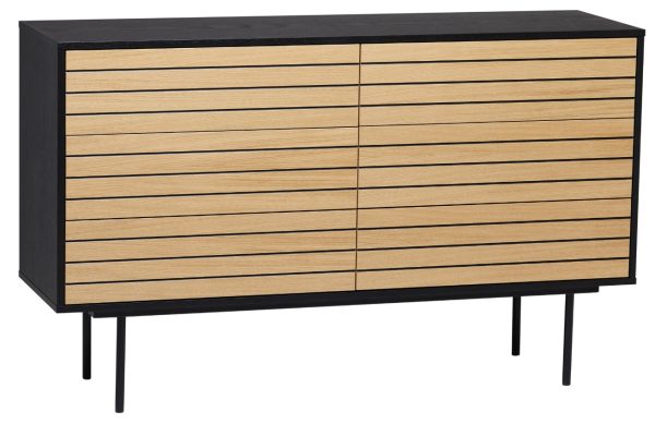 Černá dubová komoda Woodman Stripe 140 x 40 cm  - Výška84 cm- Šířka 140 cm