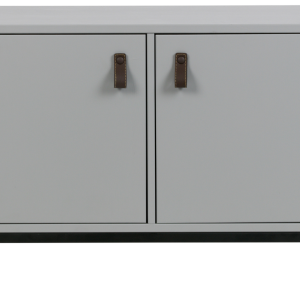 Hoorns Cementově šedá dřevěná skříň Inara M 81 x 35 cm s kovovou podnoží  - VýškaAno- Šířka 81 cm
