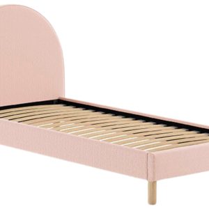 Růžová bouclé postel Vipack Moon 90 x 200 cm  - Výška107 cm- Šířka 212 cm