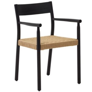 Černá dubová jídelní židle Kave Home Yalia s výpletem  - Výška82 cm- Šířka 54 cm