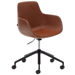 Hnědá koženková otočná konferenční židle Kave Home Tissiana  - Výška77-89 cm- Šířka 55 cm
