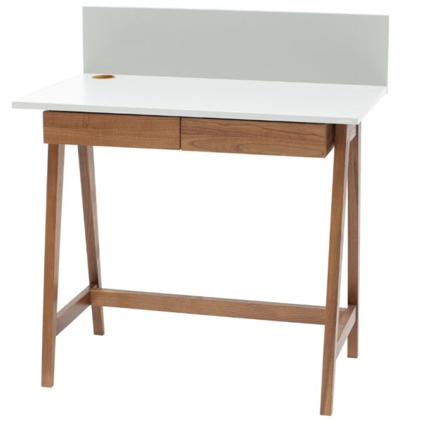 Bílý lakovaný pracovní stůl RAGABA LUKA 85 x 50 cm s dubovou podnoží  - Šířka85 cm- Hloubka 50 cm