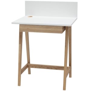 Bílý lakovaný pracovní stůl RAGABA LUKA 65 x 50 cm  - Celková výška94 cm- Výška pracovní plochy 75 cm