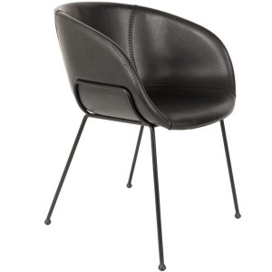 Černá koženková jídelní židle ZUIVER FESTON  - Výška77 cm- Šířka 56