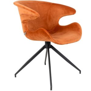 Oranžová sametová jídelní židle ZUIVER MIA  - Výška78