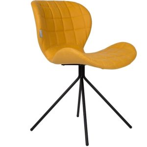 Žlutá koženková jídelní židle ZUIVER OMG LL  - Výška80 cm- Šířka 51 cm