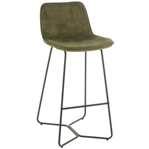 Zelená sametová barová židle J-line Vap 76 cm  - Výška103 cm- Šířka 48 cm