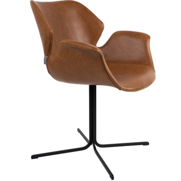 Vintage hnědá koženková jídelní židle ZUIVER NIKKI  - Výška80 cm- Šířka 66 cm