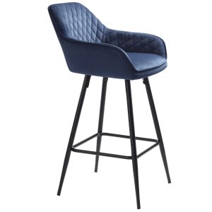 Modrá sametová barová židle Unique Furniture Milton 67 cm  - Výška92 cm- Šířka 51 cm