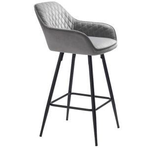 Šedá sametová barová židle Unique Furniture Milton 67 cm  - Výška92 cm- Šířka 51 cm