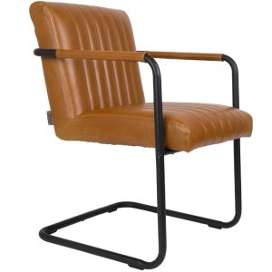 Hnědá koženková jídelní židle DUTCHBONE Stitched s područkami  - Výška83 cm- Šířka 58 cm