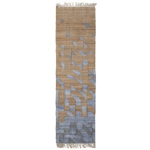 Béžovo-modrý jutový koberec Bloomingville Vikka 75 x 245 cm  - Výška245 cm- Šířka 75 cm
