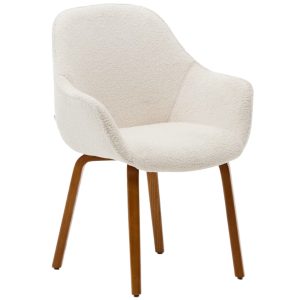 Bílá čalouněná jídelní židle Kave Home Aleli s ořechovou podnoží  - Výška85 cm- Šířka 63 cm