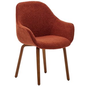 Červená čalouněná jídelní židle Kave Home Aleli s ořechovou podnoží  - Výška85 cm- Šířka 63 cm