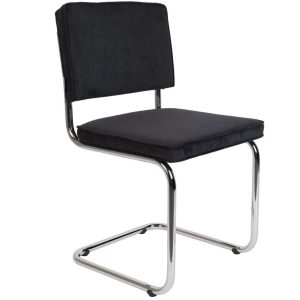 Černá manšestrová jídelní židle ZUIVER RIDGE RIB s lesklým rámem  - Šířka48 cm- Výška 85 cm
