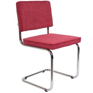 Červená manšestrová jídelní židle ZUIVER RIDGE RIB s lesklým rámem  - Šířka48 cm- Výška 85 cm