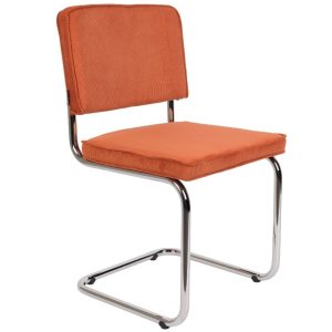 Oranžová manšestrová jídelní židle ZUIVER RIDGE RIB s lesklým rámem  - Šířka48 cm- Výška 85 cm