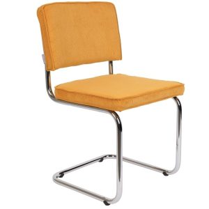 Žlutá manšestrová jídelní židle ZUIVER RIDGE RIB s lesklým rámem  - Šířka48 cm- Výška 85 cm