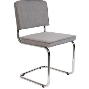 Světle šedá manšestrová jídelní židle ZUIVER RIDGE RIB s lesklým rámem  - Šířka48 cm- Výška 85 cm