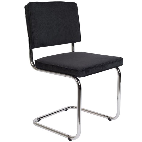 Černá manšestrová jídelní židle ZUIVER RIDGE RIB s matným rámem  - Šířka48 cm- Hloubka 48 cm