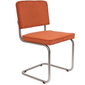 Oranžová manšestrová jídelní židle ZUIVER RIDGE RIB s matným rámem  - Šířka48 cm- Výška 85 cm