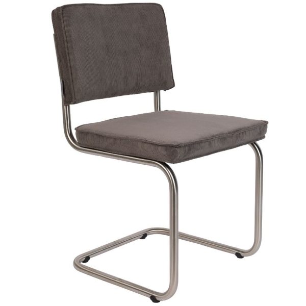 Šedá manšestrová jídelní židle ZUIVER RIDGE RIB s matným rámem  - Šířka48 cm- Výška 85 cm