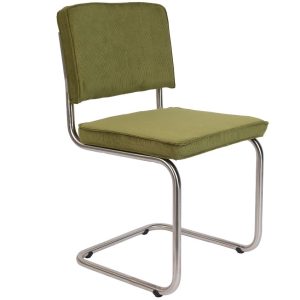 Zelená manšestrová jídelní židle ZUIVER RIDGE RIB s matným rámem  - Šířka48 cm- Výška 85 cm