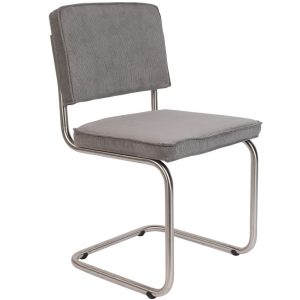 Světle šedá manšestrová jídelní židle ZUIVER RIDGE RIB s matným rámem  - Šířka48 cm- Výška 85 cm