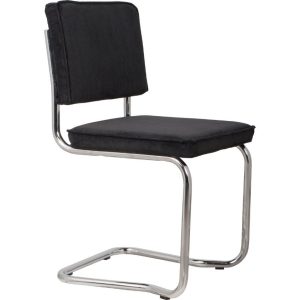 Černá manšestrová jídelní židle ZUIVER RIDGE KINK RIB  - Výška85 cm- Šířka 48 cm