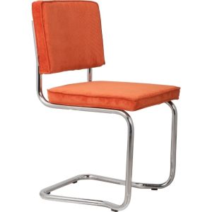 Oranžová manšestrová jídelní židle ZUIVER RIDGE KINK RIB  - Výška85 cm- Šířka 48 cm