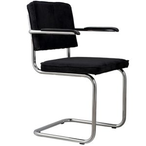 Černá manšestrová jídelní židle ZUIVER RIDGE RIB s područkami  - Šířka60 cm- Hloubka 48 cm