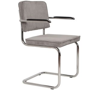 Světle šedá manšestrová jídelní židle ZUIVER RIDGE RIB s područkami  - Šířka60 cm- Hloubka 48 cm