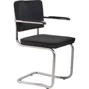 Černá manšestrová jídelní židle ZUIVER RIDGE KINK RIB s područkami  - Šířka60 cm- Hloubka 48 cm