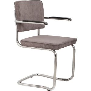 Šedá manšestrová jídelní židle ZUIVER RIDGE KINK RIB s područkami  - Šířka60 cm- Hloubka 48 cm