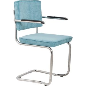 Modrá manšestrová jídelní židle ZUIVER RIDGE KINK RIB s područkami  - Šířka60 cm- Hloubka 48 cm