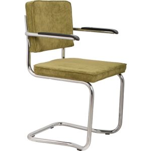 Zelená manšestrová jídelní židle ZUIVER RIDGE KINK RIB s područkami  - Šířka60 cm- Hloubka 48 cm